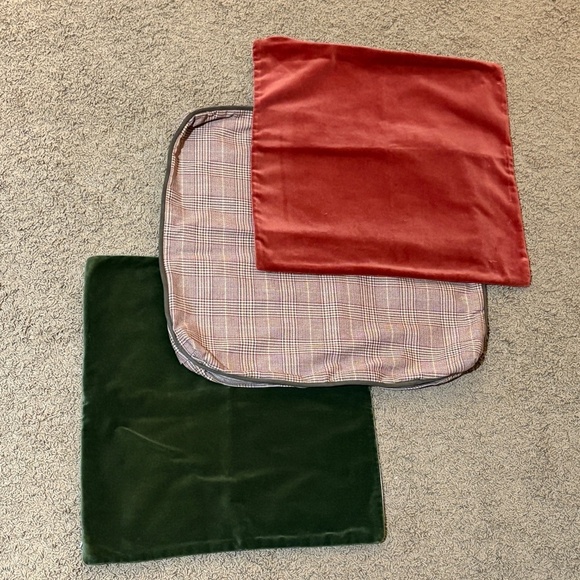Pottery Barn 2 Velvet Pillow Covers; 1 Unbranded Plaid Cotton Cover Fall Hunting - Picture 2 of 16